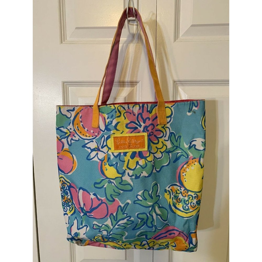 Lilly Pulitzer For Estee Lauder Collab Floral Print Shoulder Tote Shopping Bag